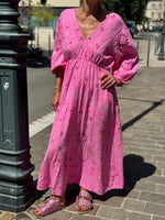 Charger l'image dans la galerie, Robe longue gaze de coton fuchsia - NERYS
