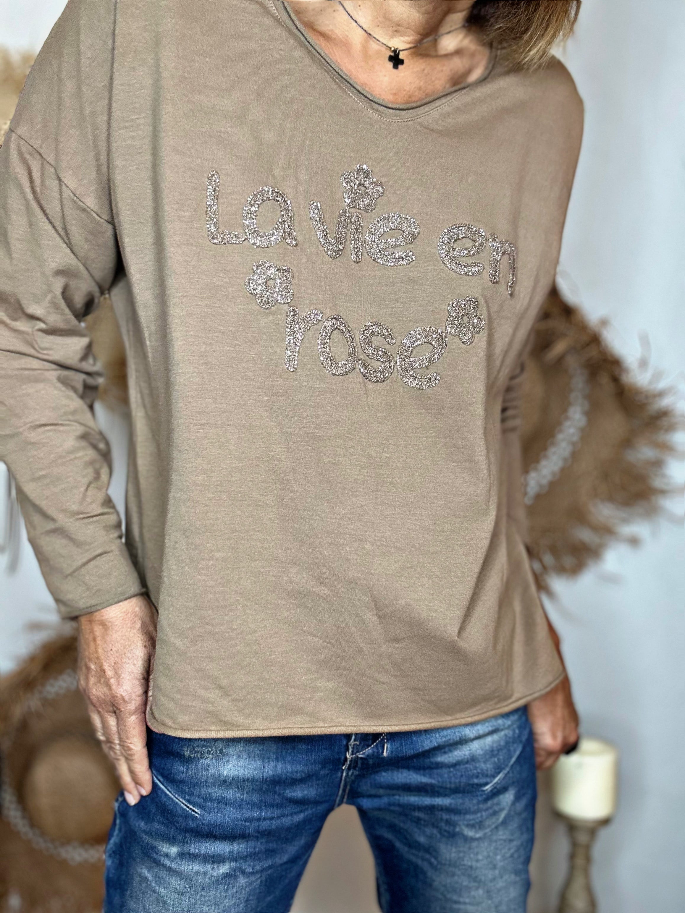 Tee shirt LA VIE EN ROSE Camel