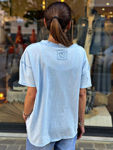 Tee shirt SMILE Bleu ciel effet délavé