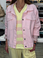 Charger l'image dans la galerie, Veste en jean rose inscription écru - COTE D'AZUR
