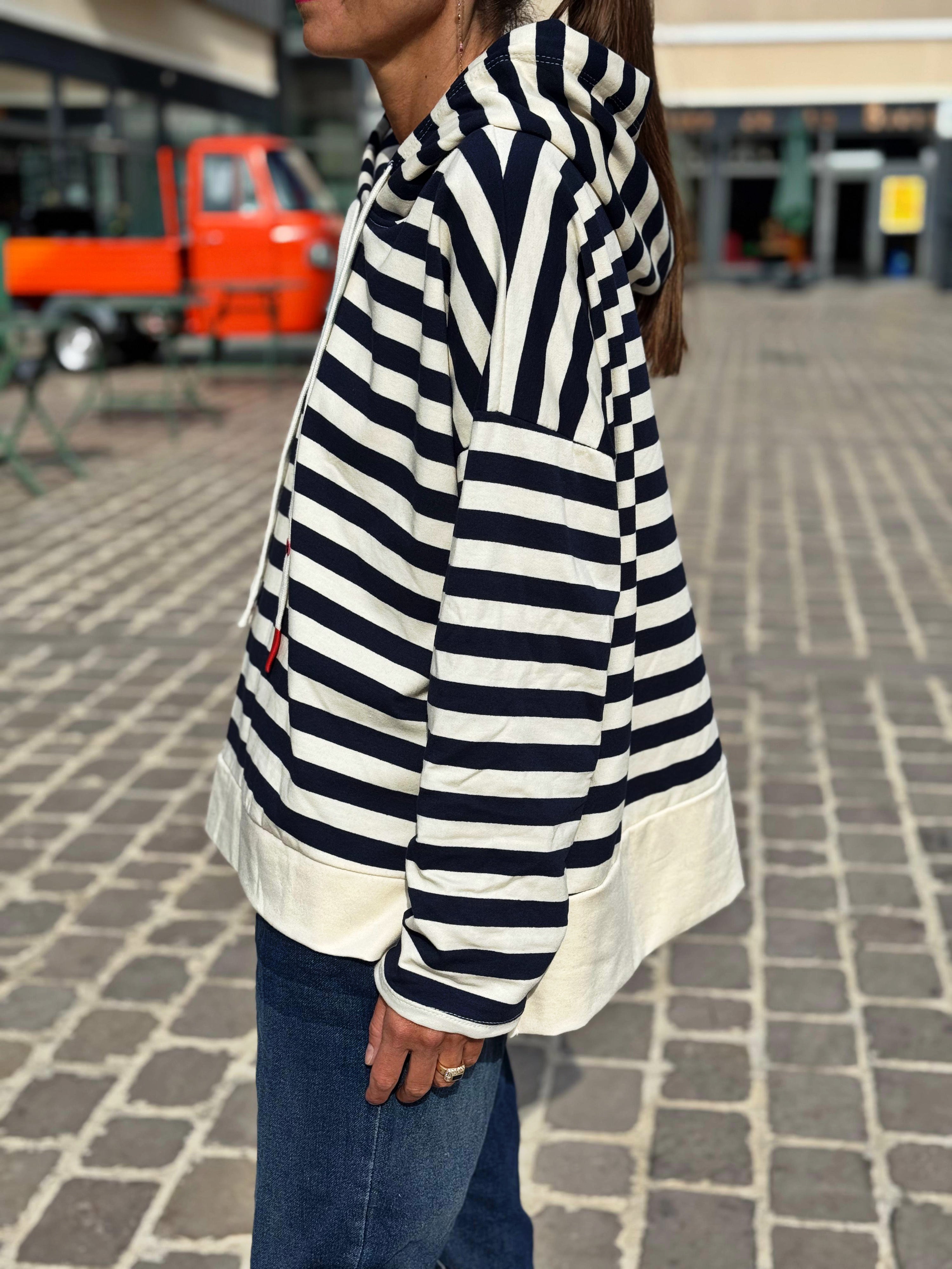 Sweat fin à capuche RIVAGE Marine Ecru