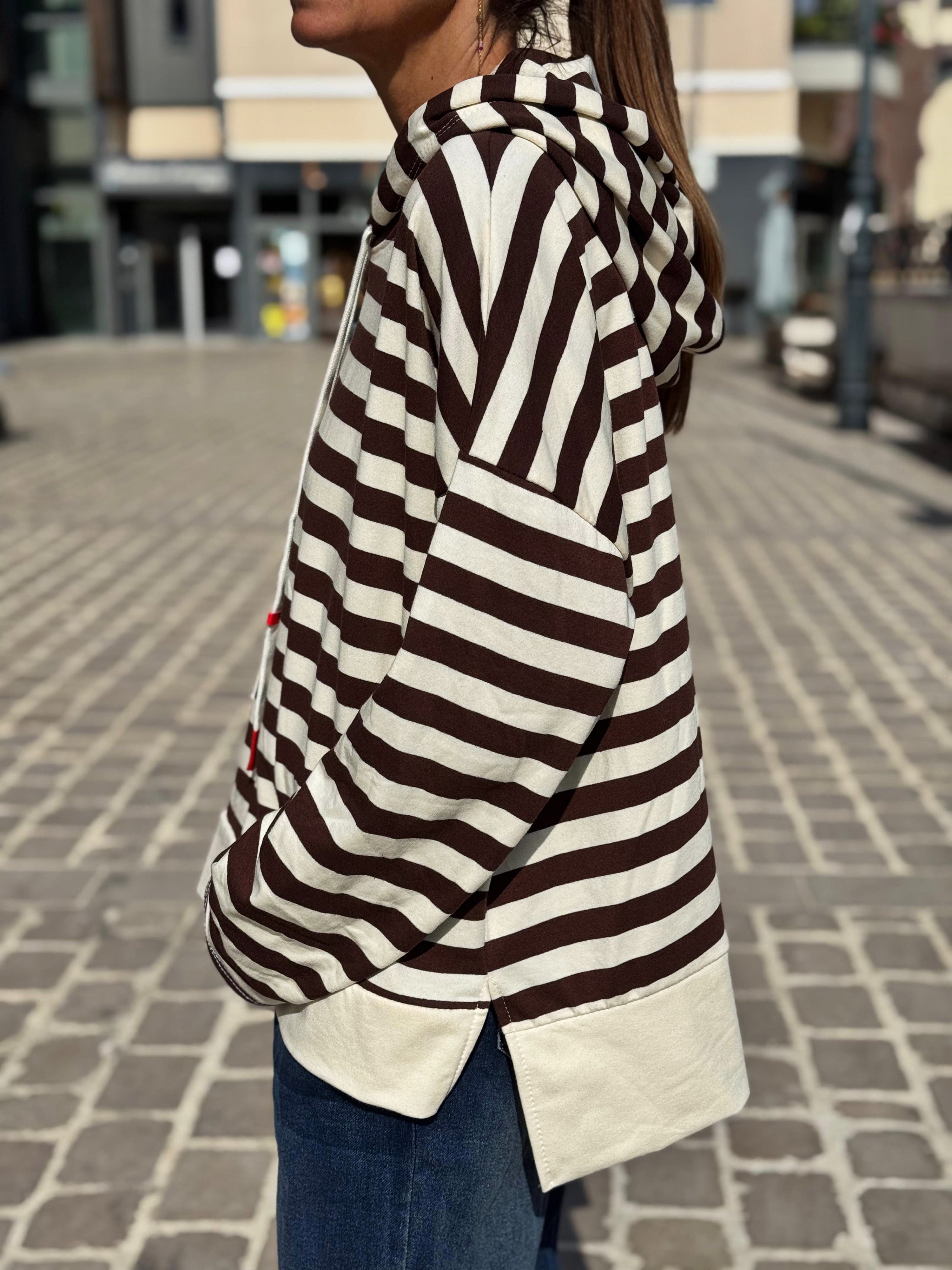 Sweat fin à capuche RIVAGE Choco/Ecru