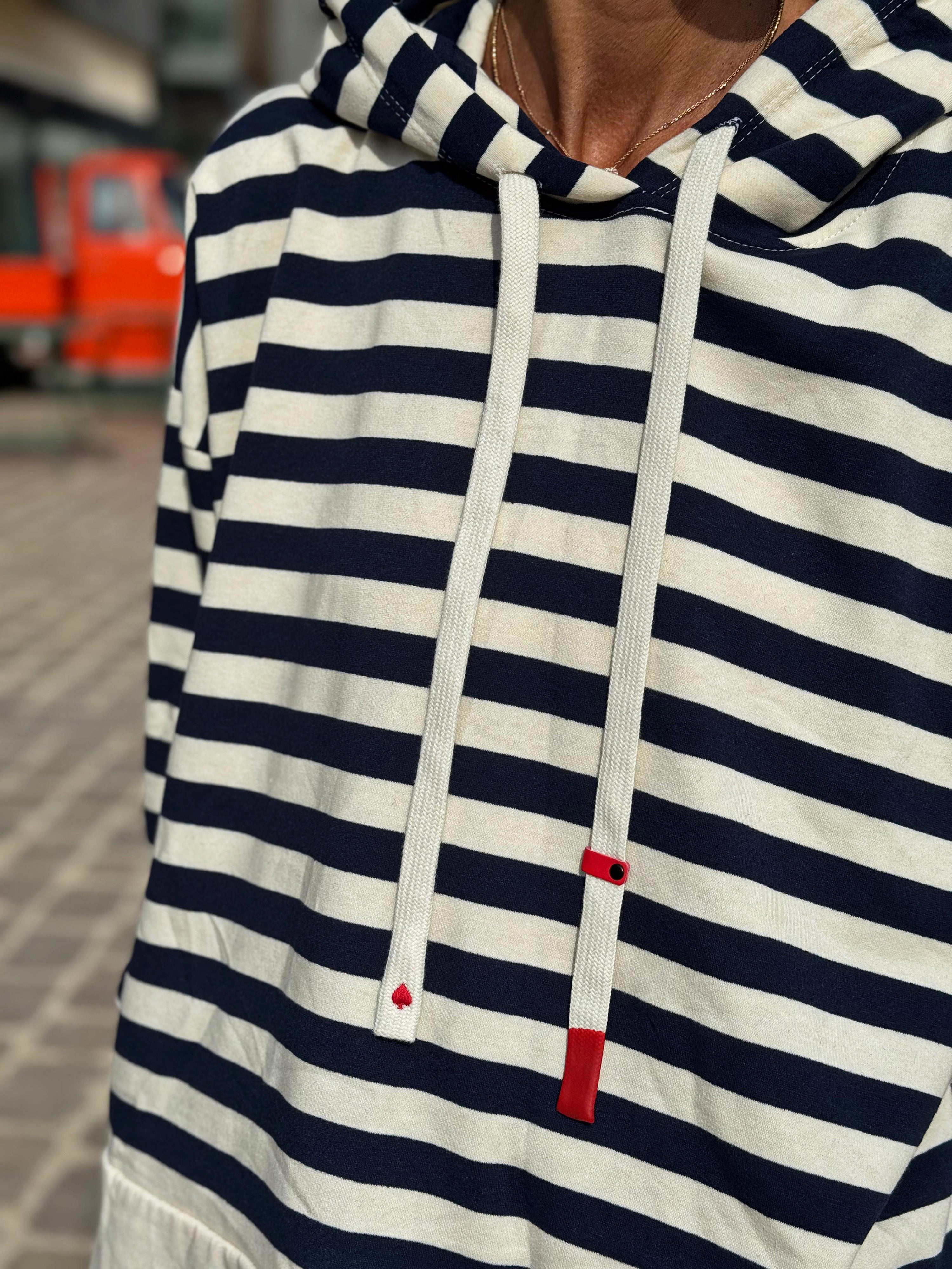 Sweat fin à capuche RIVAGE Marine Ecru