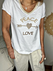 Tee shirt Peace Love Blanc