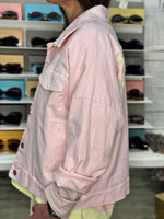 Charger l'image dans la galerie, Veste en jean rose inscription écru - COTE D'AZUR
