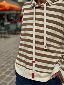 Sweat fin à capuche RIVAGE Camel/Ecru