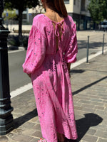 Charger l'image dans la galerie, Robe longue gaze de coton fuchsia - NERYS
