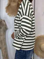 Charger l'image dans la galerie, T-shirt VANILLE marinière Ecru et Kaki
