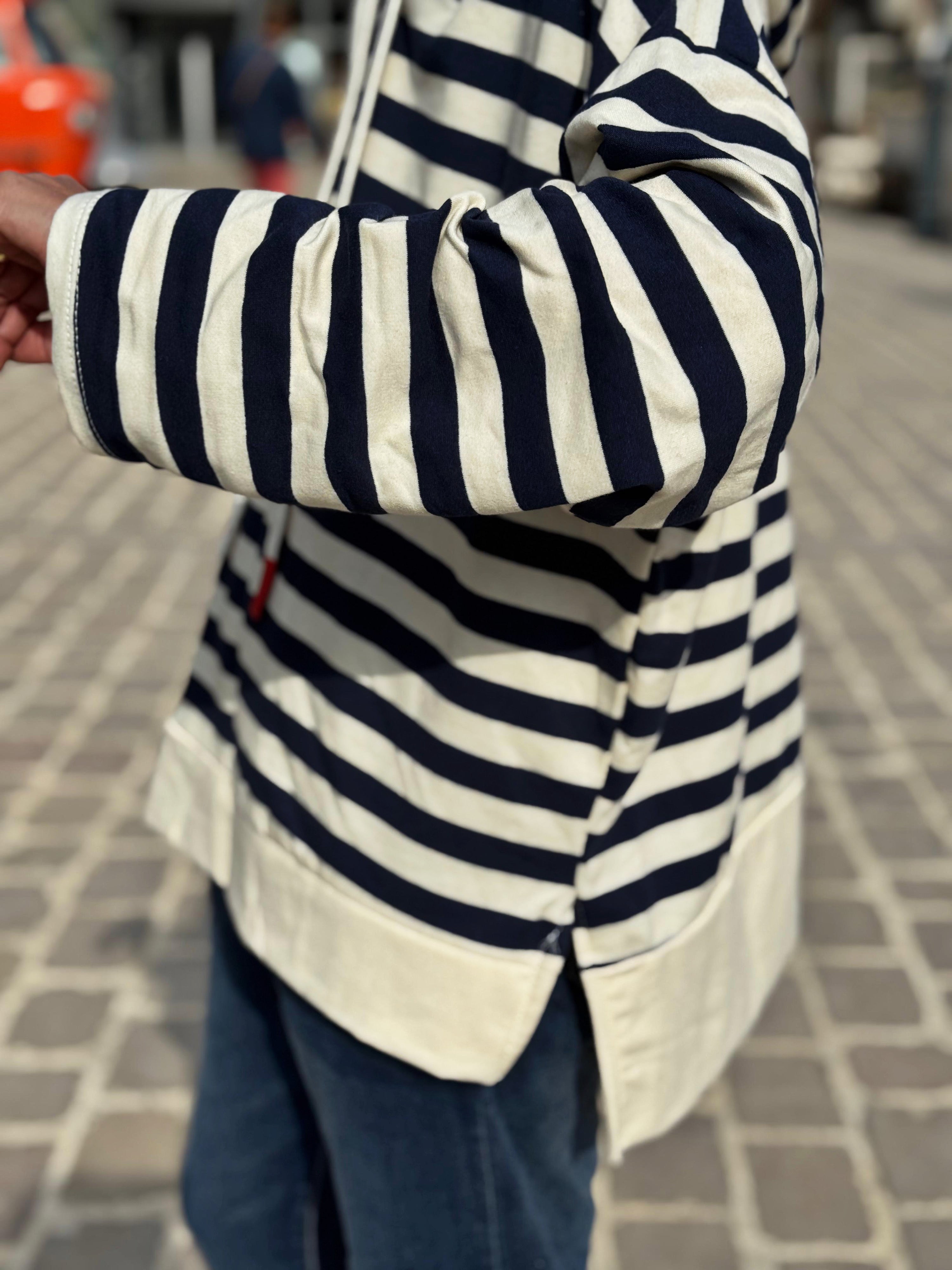 Sweat fin à capuche RIVAGE Marine Ecru