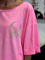 Charger l'image dans la galerie, Tee shirt rose fluo tête de mort - SKULL
