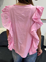 Charger l'image dans la galerie, Blouse volantée Rose malabar sans manches NOVELINE

