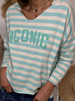 Charger l'image dans la galerie, T-shirt VANILLE marinière Ecru et Turquoise
