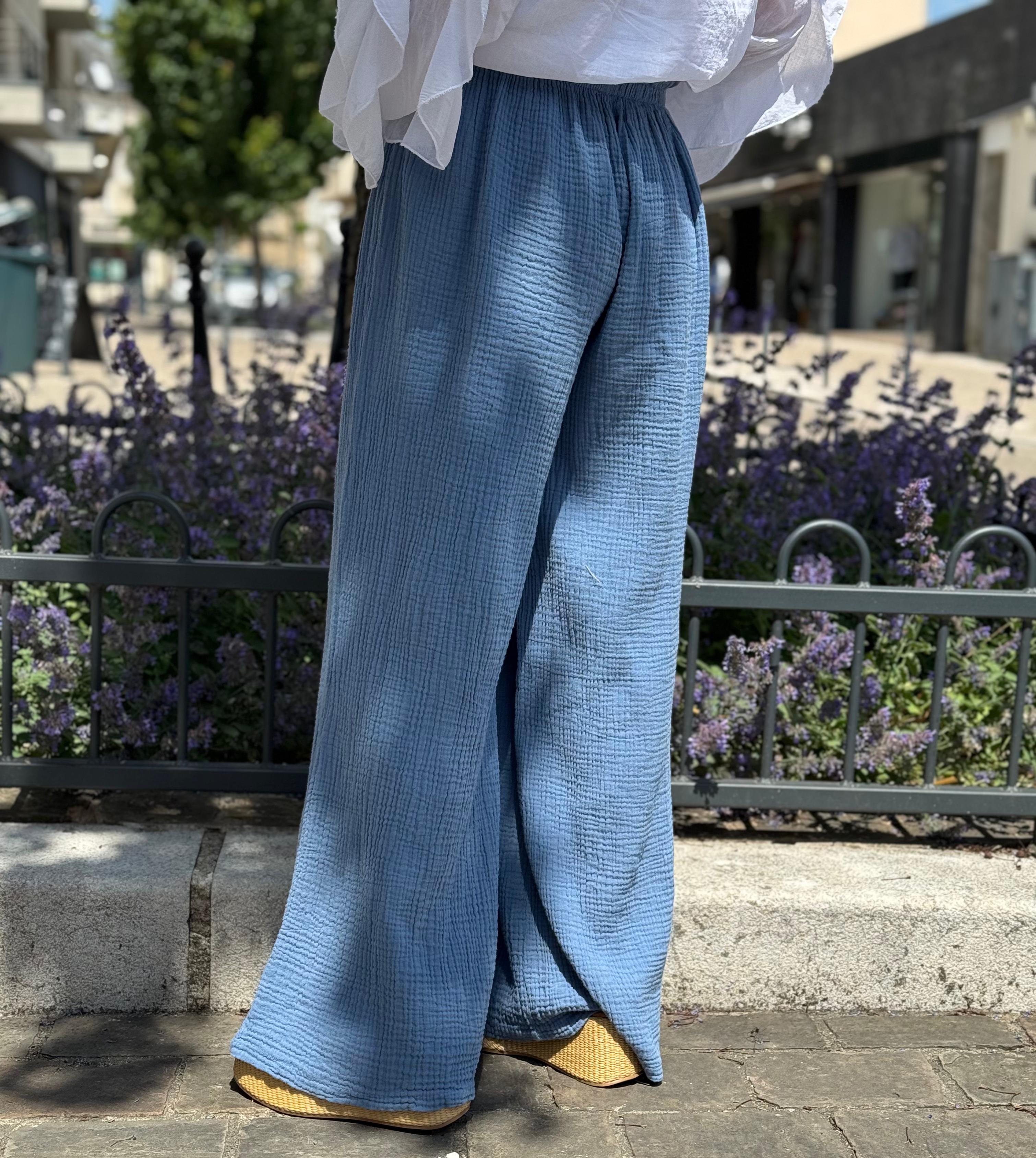 Pantalon gaze de coton YAGO Bleu jeans