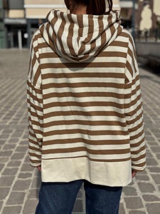 Sweat fin à capuche RIVAGE Camel/Ecru