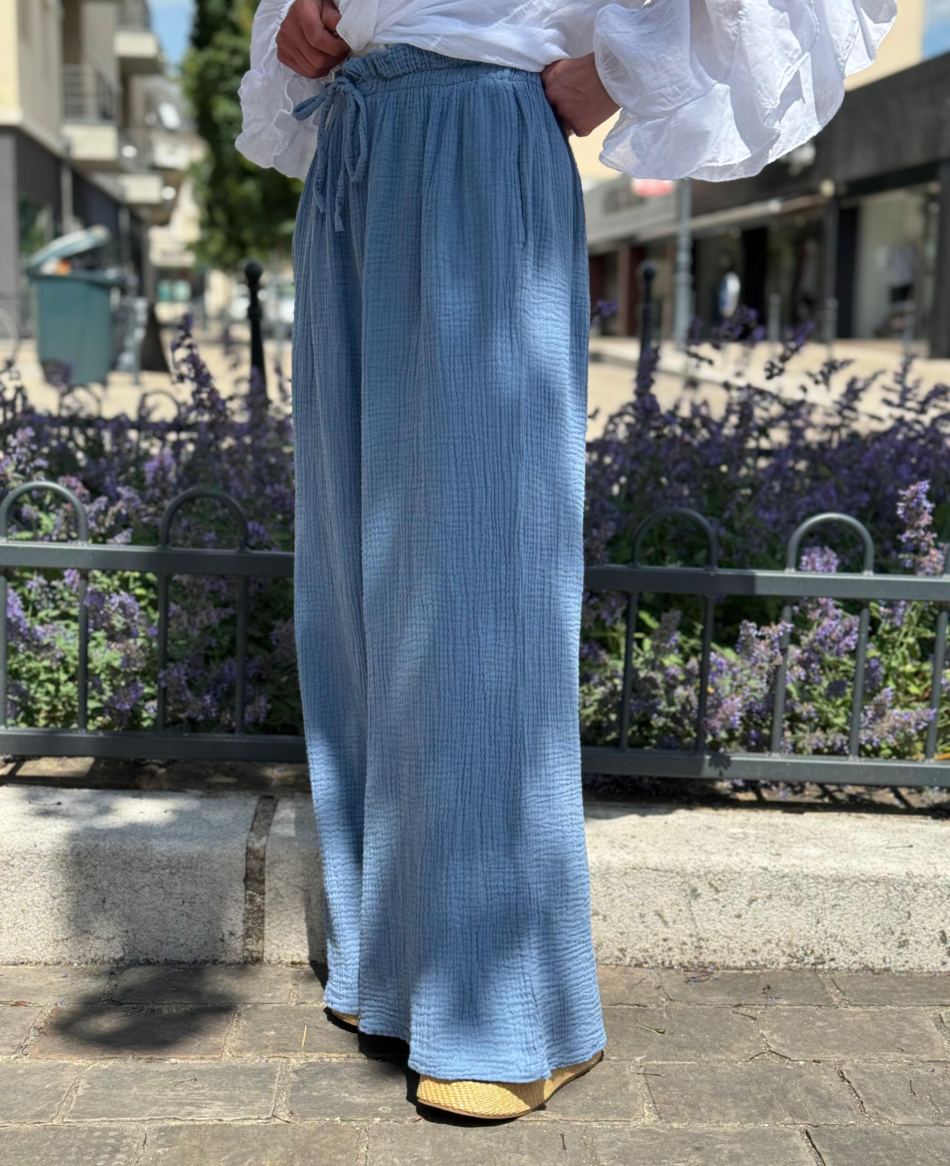 Pantalon gaze de coton YAGO Bleu jeans