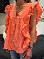 Charger l'image dans la galerie, Blouse volantée Corail sans manches NOVELINE
