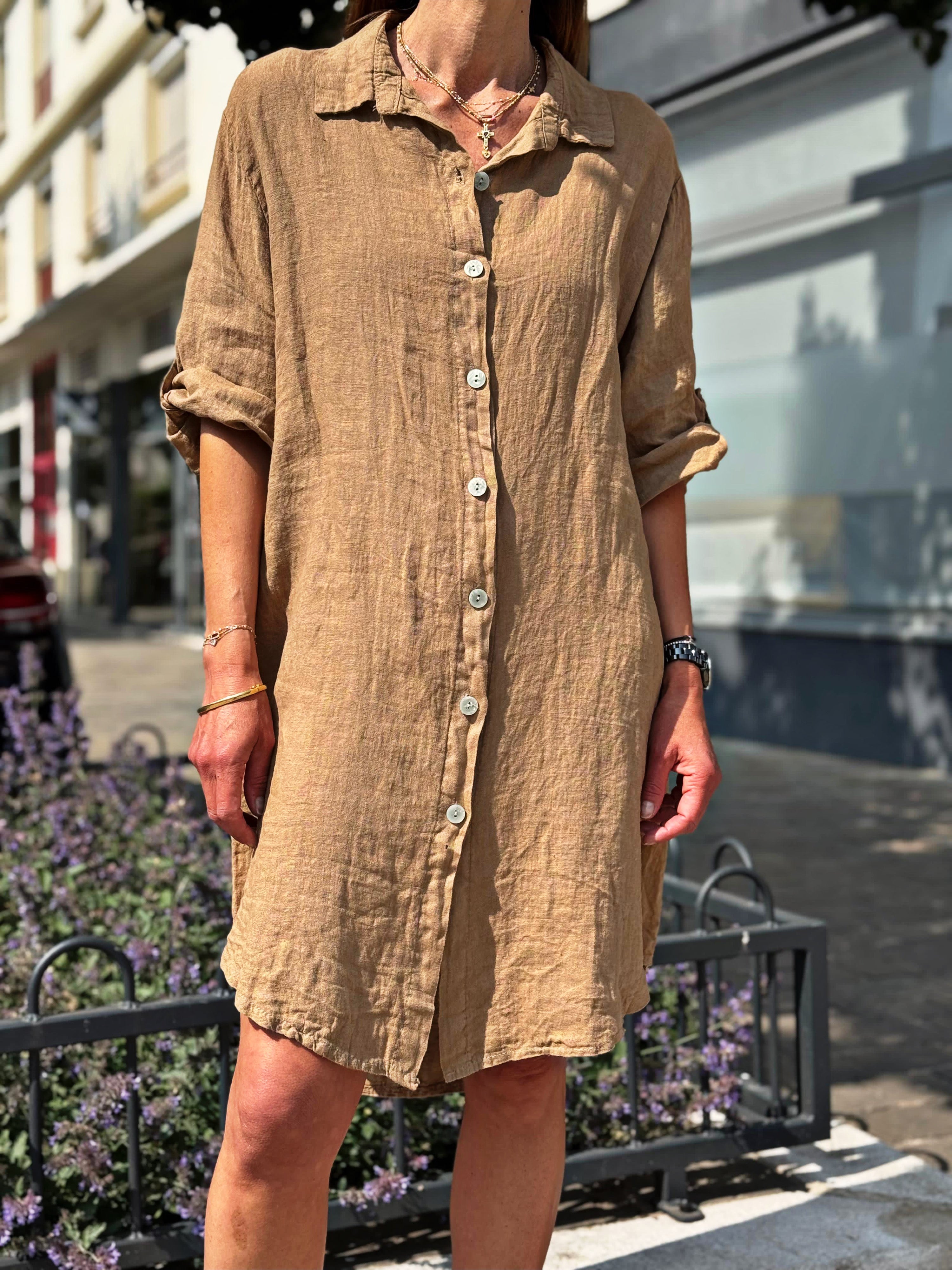Robe lin  HAVANA Camel