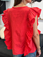 Charger l'image dans la galerie, Blouse volantée Rouge sans manches NOVELINE
