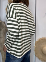 Charger l'image dans la galerie, T-shirt VANILLE marinière Ecru et Kaki
