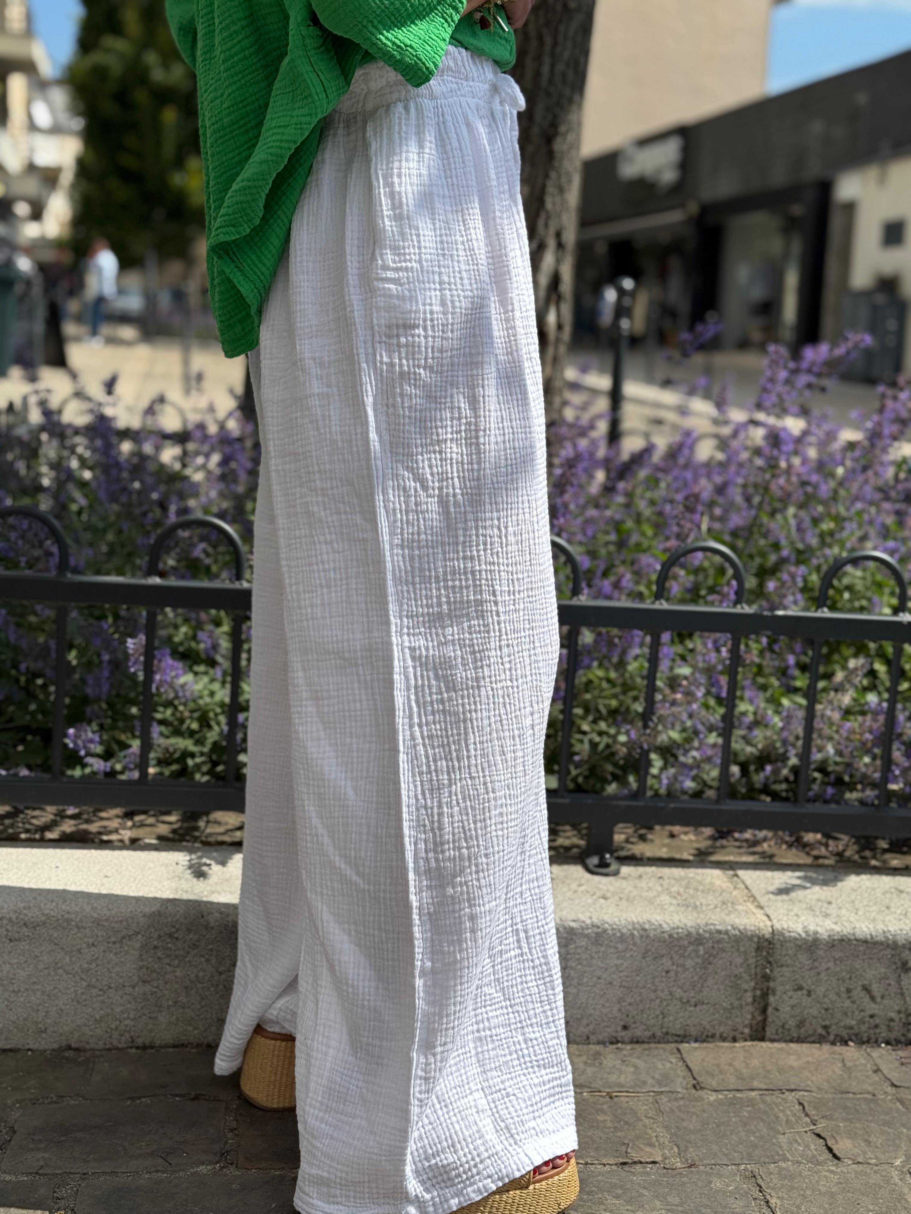 Pantalon gaze de coton YAGO Blanc