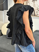 Charger l'image dans la galerie, Blouse volantée Noir sans manches NOVELINE
