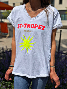 Tee shirt ST-TROPEZ Blanc/Fuchsia