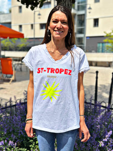 Tee shirt ST-TROPEZ Blanc/Fuchsia