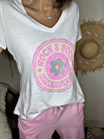 Charger l&#39;image dans la galerie, Tee shirt ROCK &amp; ROLL Blanc Rose
