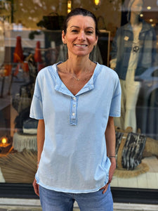 Tee shirt SMILE Bleu ciel effet délavé