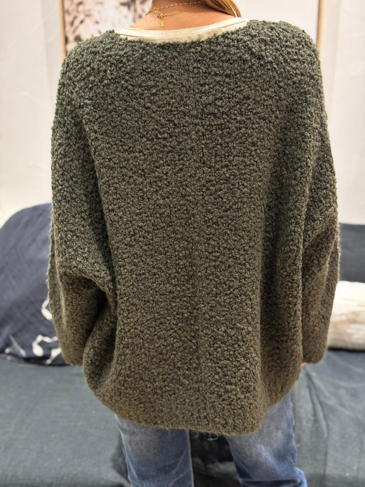 Pull BE HAPPY Kaki/Ecru