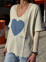 Charger l'image dans la galerie, Pull LOVE Ecru/Bleu Jeans
