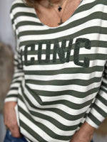 Charger l'image dans la galerie, T-shirt VANILLE marinière Ecru et Kaki
