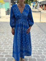 Charger l'image dans la galerie, Robe longue gaze de coton bleu - NERYS
