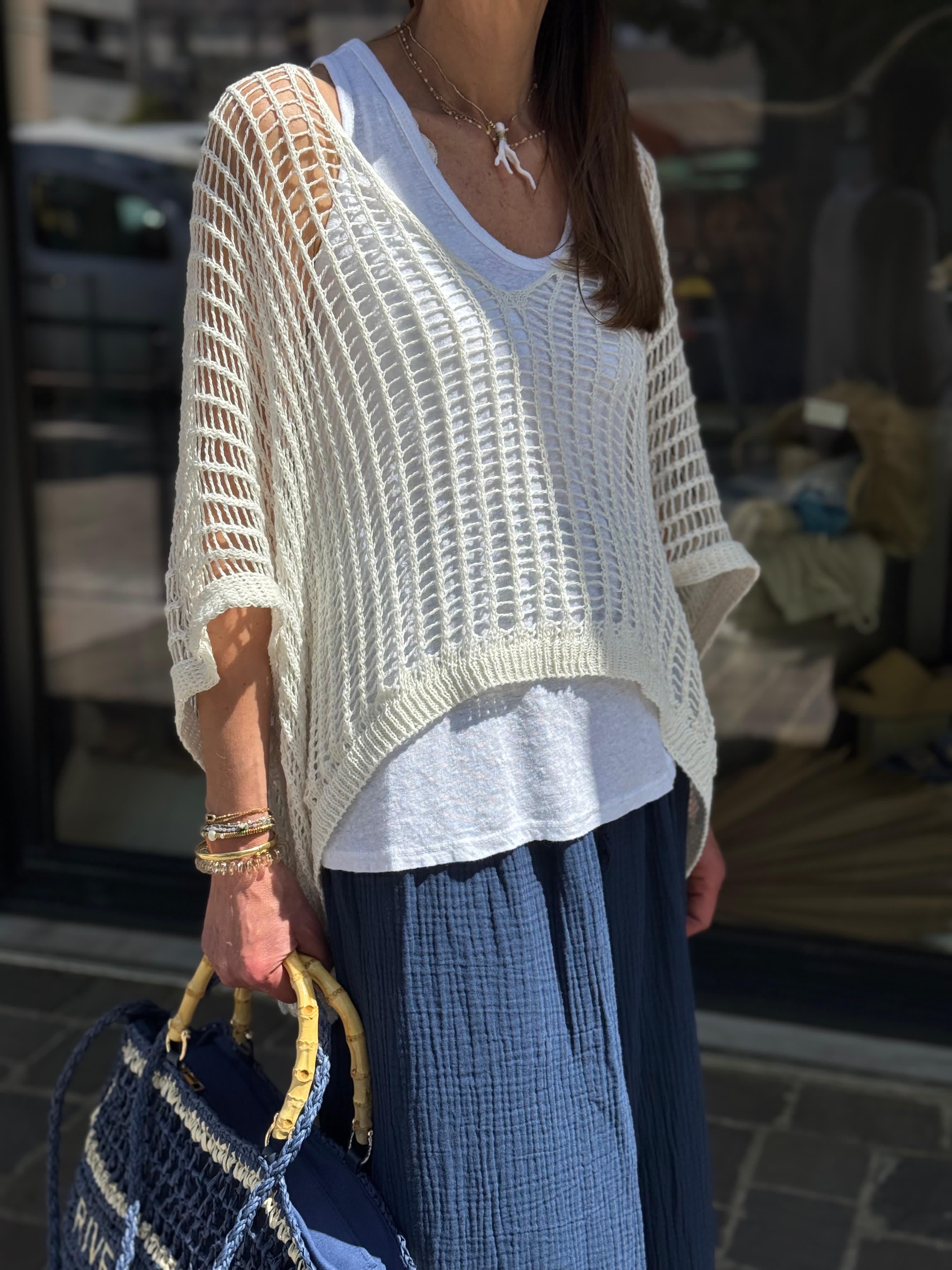 Pull maille ajourée ZAC Blanc