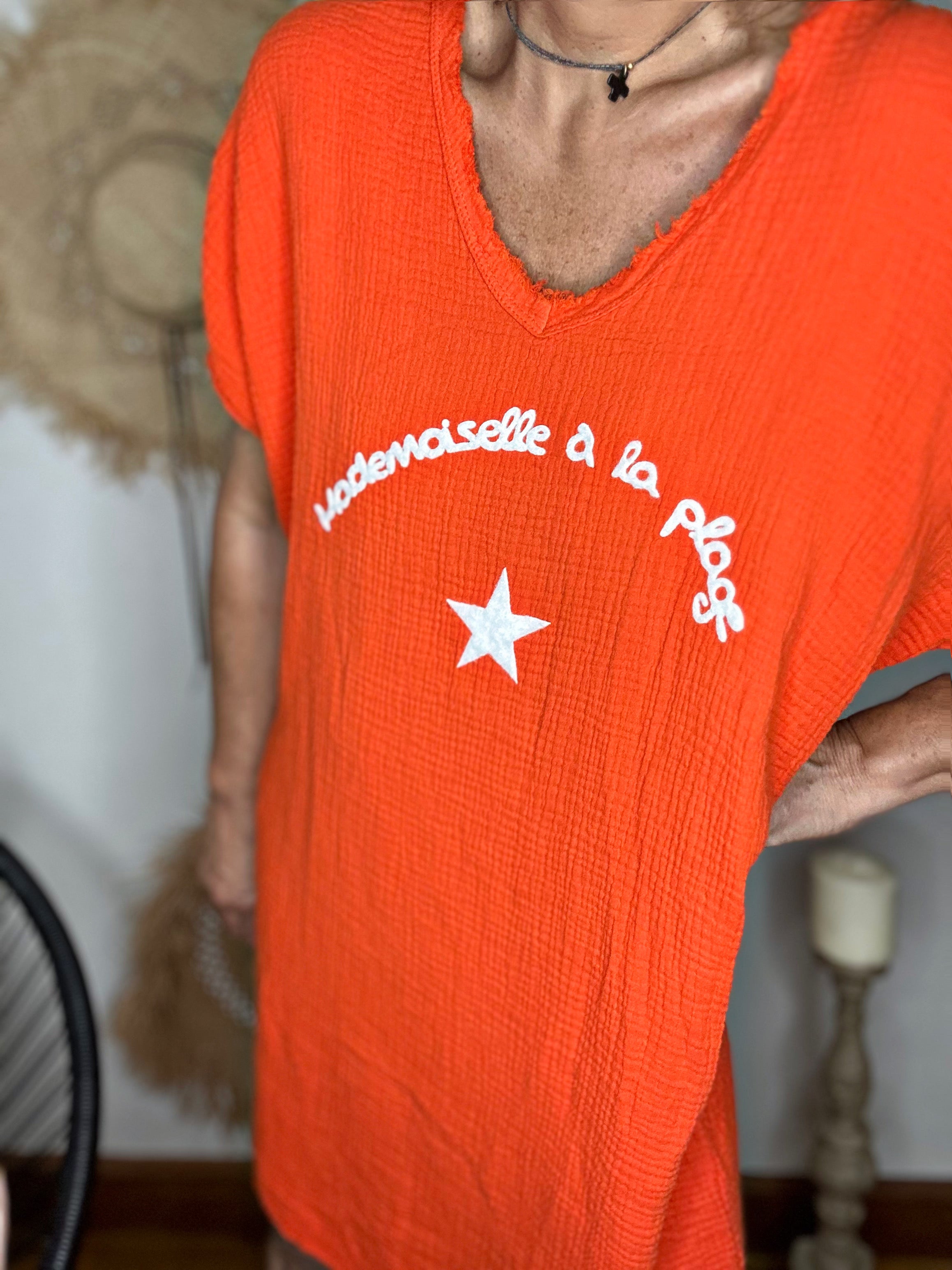 Robe courte/Tunique gaze de coton Mademoiselle à la Plage Orange
