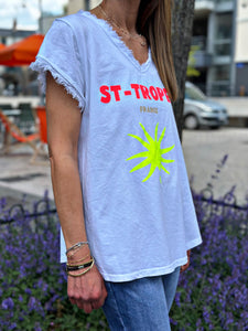 Tee shirt ST-TROPEZ Blanc/Fuchsia