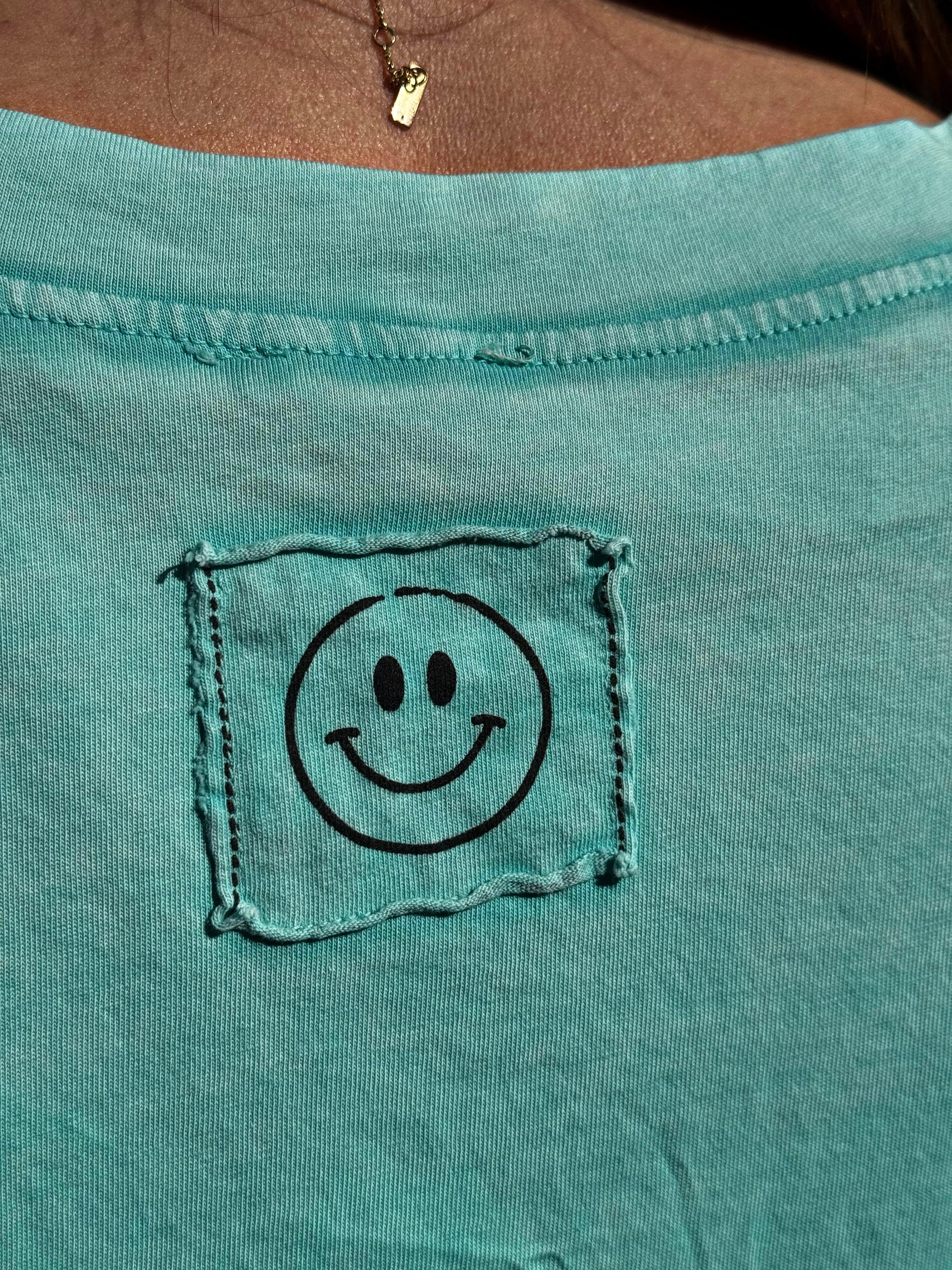 Tee shirt SMILE Turquoise effet délavé
