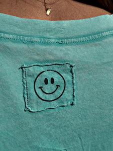 Tee shirt SMILE Turquoise effet délavé