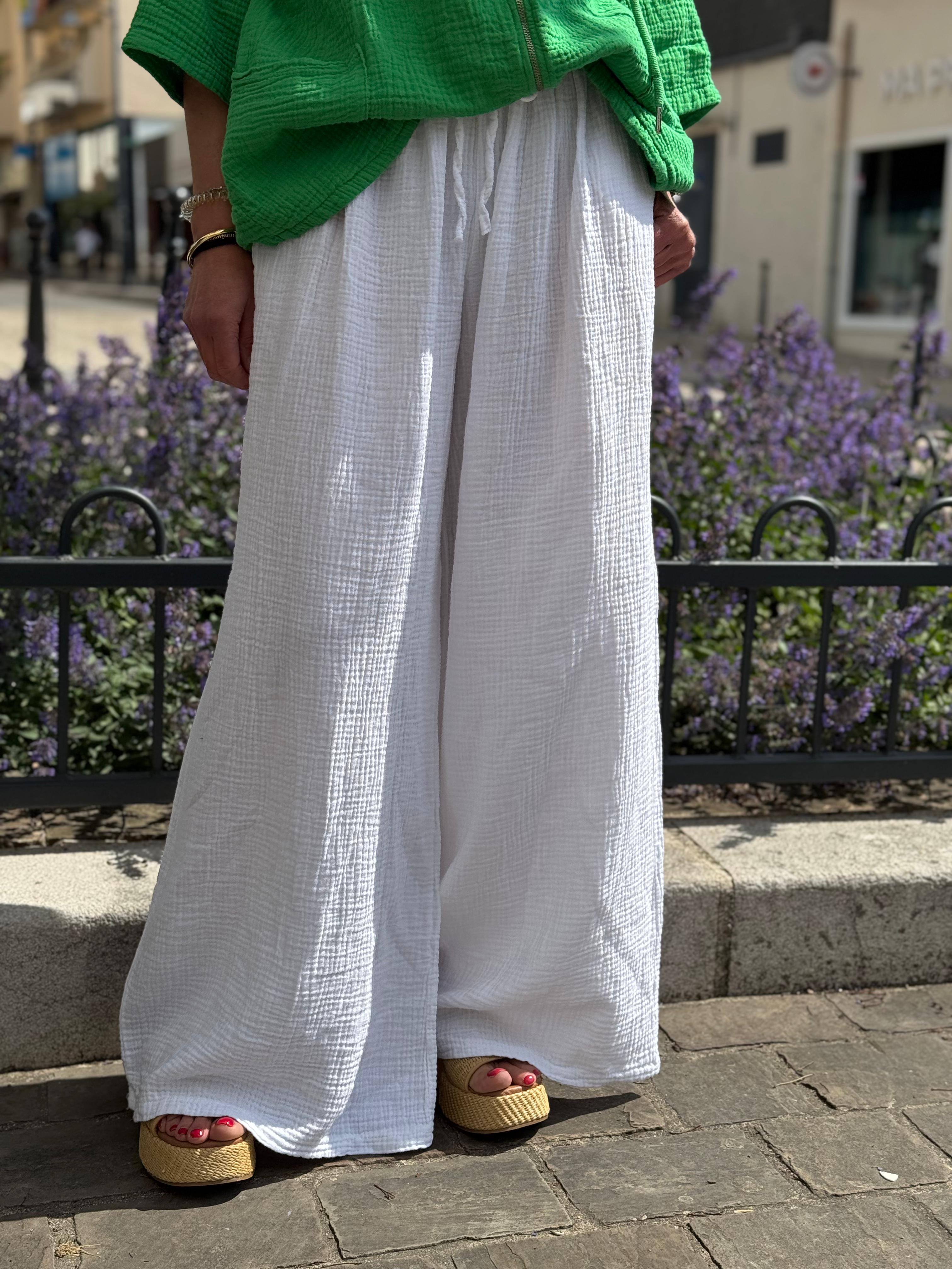 Pantalon gaze de coton YAGO Blanc