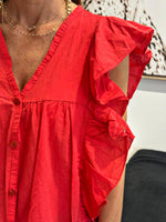 Charger l'image dans la galerie, Blouse volantée Rouge sans manches NOVELINE
