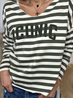 Charger l'image dans la galerie, T-shirt VANILLE marinière Ecru et Kaki
