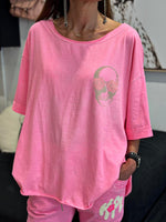 Charger l'image dans la galerie, Tee shirt rose fluo tête de mort - SKULL
