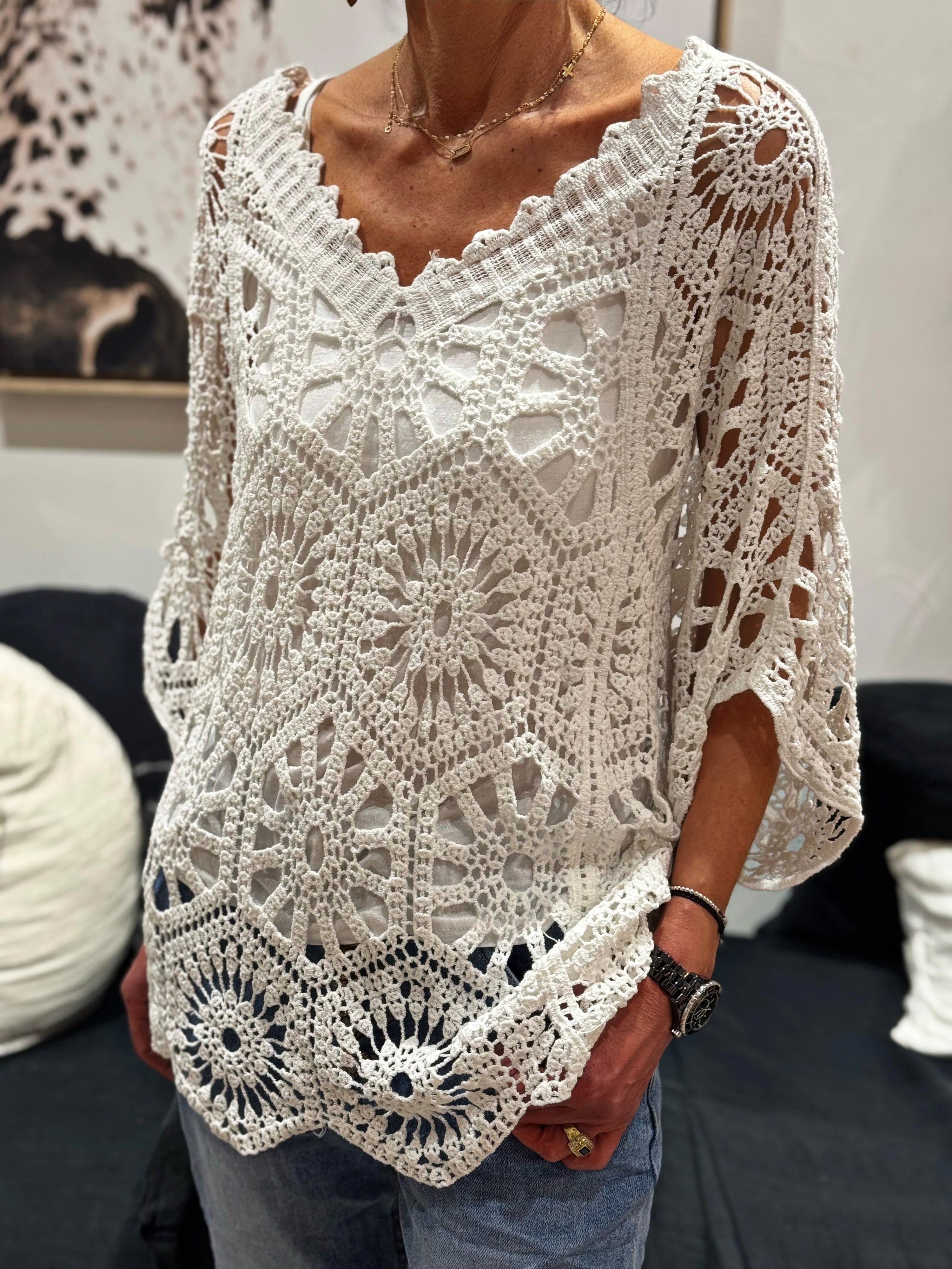 Pull crochet ZARA Blanc