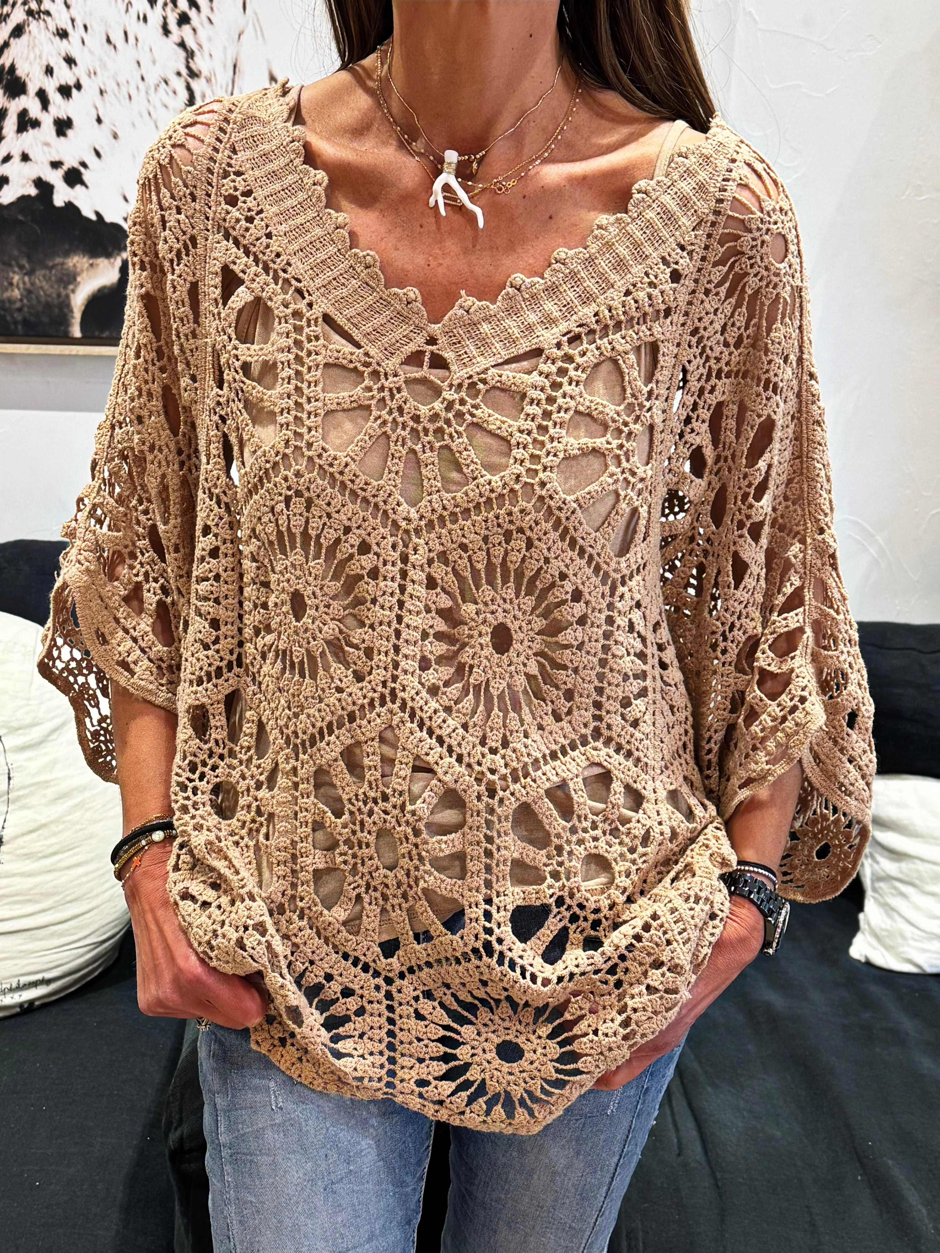 Pull crochet ZARA Camel