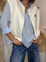 Charger l'image dans la galerie, Gilet sans manche PALMA Ecru/Bleu
