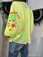 Charger l'image dans la galerie, Chemise Jaune fluo manches brodées AYA
