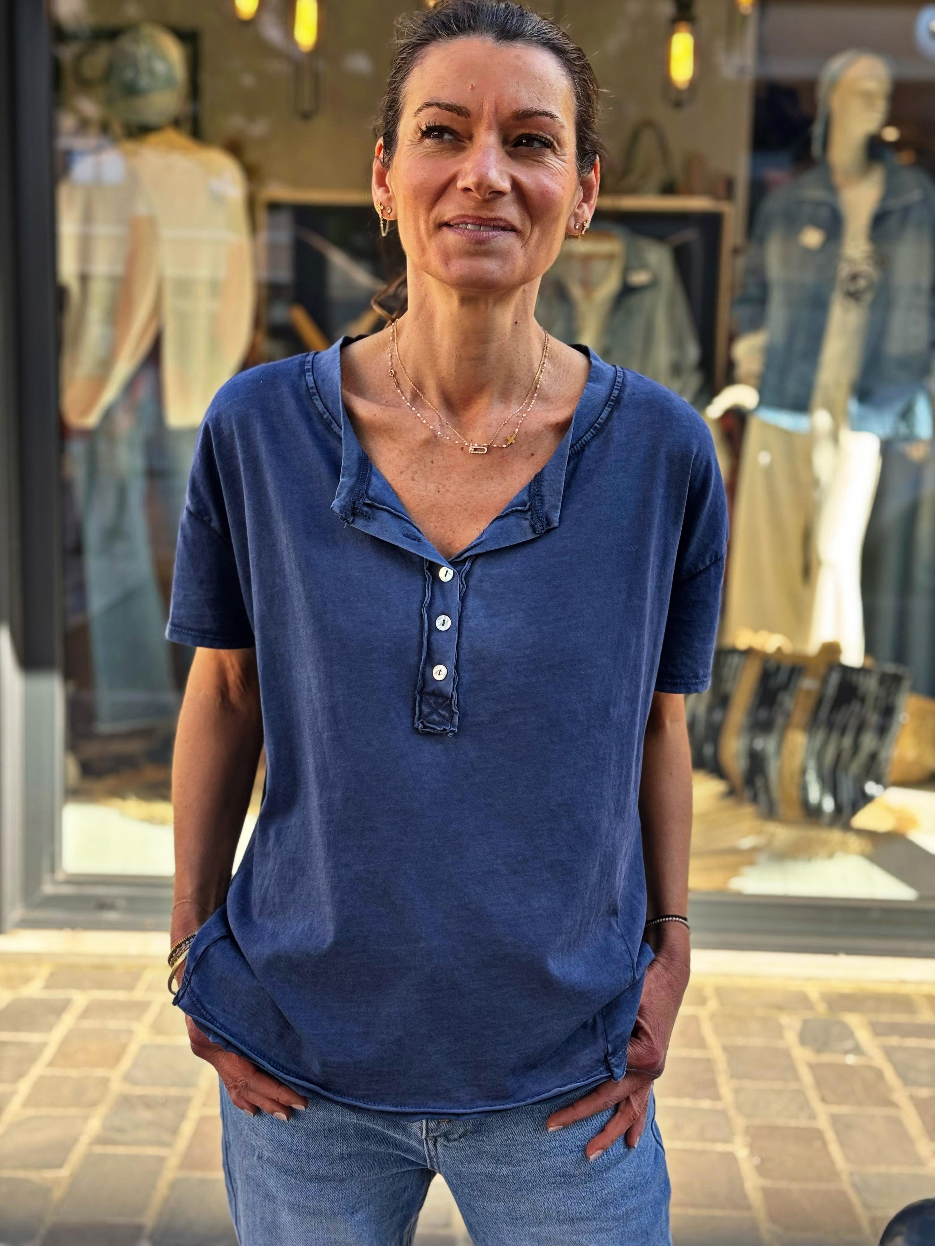 Tee shirt SMILE Bleu effet délavé