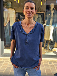Tee shirt SMILE Bleu effet délavé