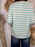 Charger l'image dans la galerie, T-shirt VANILLE marinière Ecru et Turquoise
