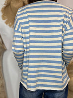 Charger l'image dans la galerie, T-shirt VANILLE marinière Ecru et Bleu ciel
